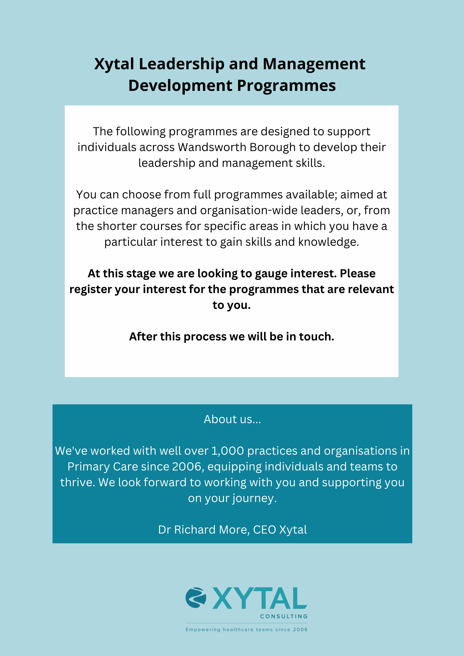 Xytal Leadership Programmes Brochure for Wandsworth 2022/23